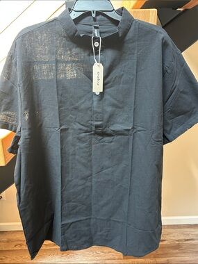 Ouku lining Black Short-Sleeve Band-Collar Polo